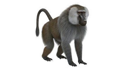 Fototapeta premium A baboon standing upright on its hind legs with a focused expression