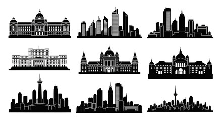 Obraz premium Cityscape Silhouettes: Diverse Architectural Styles Collection