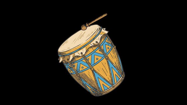 Decorative Ramadan drum with geometric patterns animation, isolated on transparent background, smooth loop for festive and Islamic themed projects