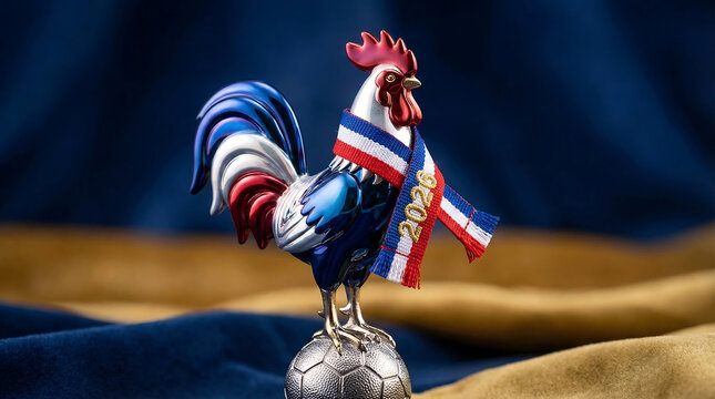 Rooster figurine with French flag colors symbolizing national soccer team
