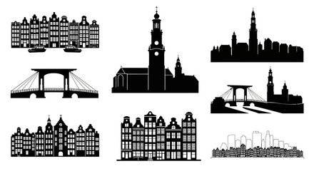 Fototapeta premium Cityscape Silhouettes: Famous Landmarks and Architecture Collection