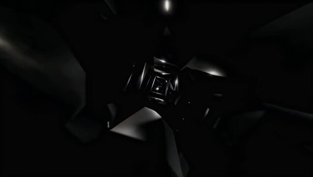 Abstract 3D architectural visualization 4K featuring chaotic yet elegant polygonal structure of black and gray low poly crystals and triangles perfect for futuristic technological backgrounds