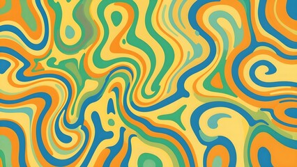 Obraz premium Psychedelic Swirl Pattern with Retro 70s Abstract Waves in Vibrant Color Palette.