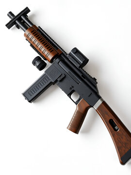 upgraded Russian rpl 20 machine gun with tactical grip, folding stock on a white background