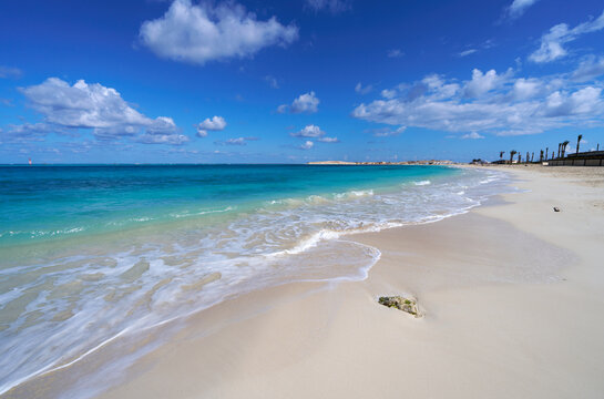 Turquoise Mediterranean beach with soft waves in Marsa Matruh, Egypt