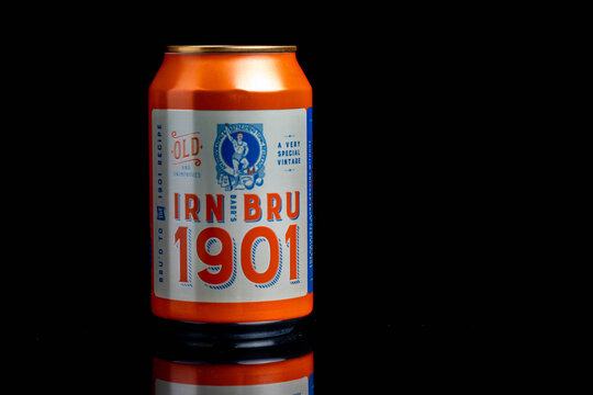 A Can of Irn Bru 1901 Against a Black Background