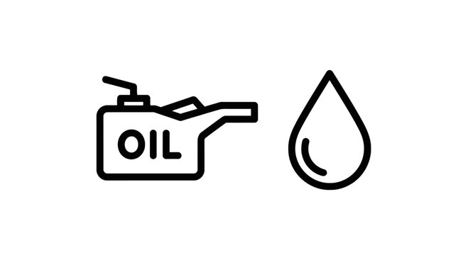 Oil can icon and oil drop icon for automotive, industrial, and mechanical lubrication, black and white