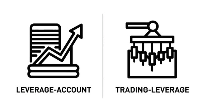 Leverage account and trading leverage icons: financial investment concept with stock market