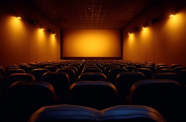 Fototapeta premium Empty theater with rows of seats facing the large screen