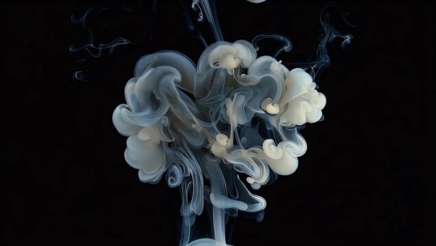 Elegant 4K visual effect of billowing white smoke cloud expanding and dissipating into deep dark void showcasing fluid and mesmerizing texture with high definition feel