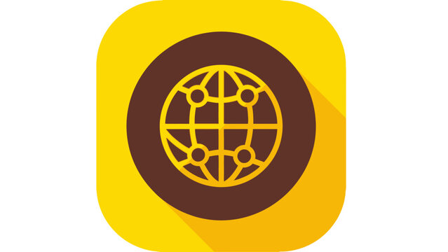 Yellow Globe Icon on Brown Circle Background