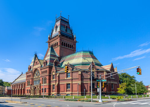 view to historic memorial hall  of Harvard university in of Cambridge