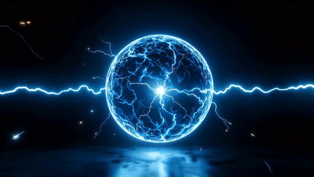 Electrifying 4K magic lightning ball animation featuring glowing blue energy sparks and mesmerizing power effects on black screen for high end fantasy vfx editing