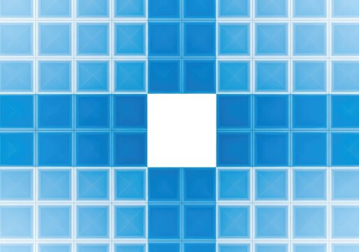 A blue and white repeating geometric pattern grid with a single blank square representing a missing piece or an unknown variable ready for completion, incomplete, white, blank