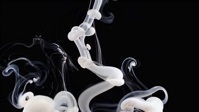 Seamless stop motion loop of abstract white smoke or cloud formation against black background providing high quality atmospheric and mysterious visual for cinematic projects
