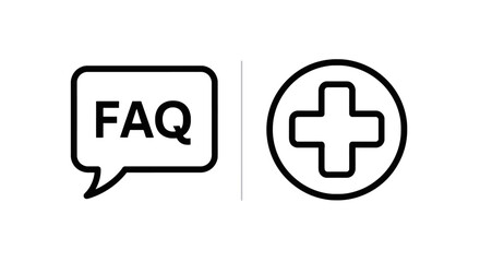Obraz premium Faq and medical support icons: customer service, information, and healthcare assistance vector, medical cross