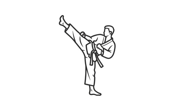 Karate Master Demonstrates a Powerful Front Kick Technique.
