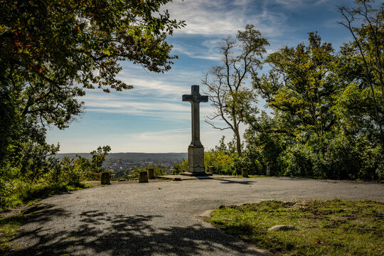 View of the Calvary cross in the Fontainebleau forest