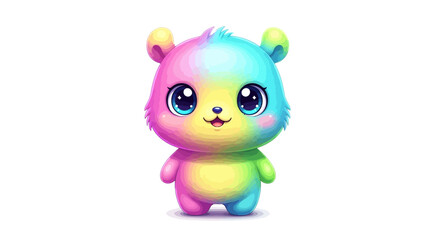 Cute rainbow colored cartoon bear standing on a white background. © Putiagna