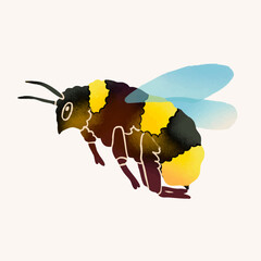 Flying puffy bumblebee or Bee. Spring, summer, nature, insect, honey concept. Hand drawn modern Vector illustration. Logo, print, sticker template. Isolated design element
