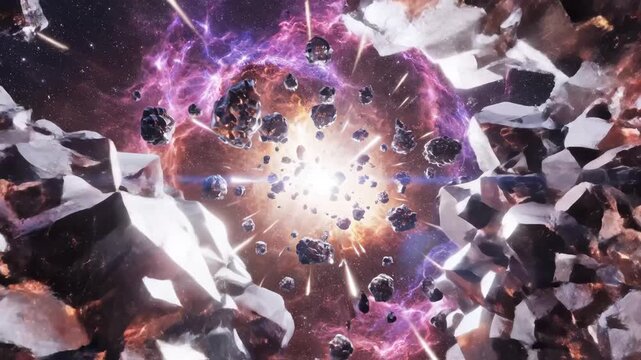Space explosion with asteroids