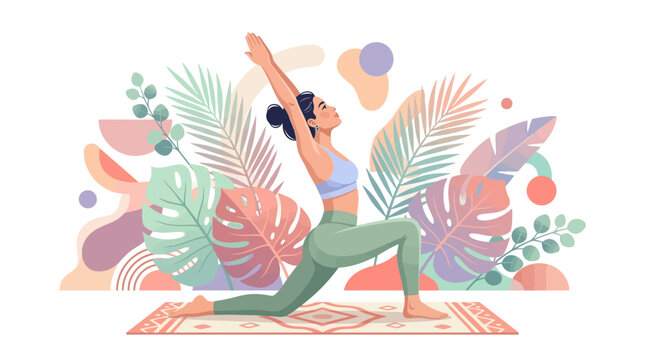 Woman practicing yoga in a warrior pose.
