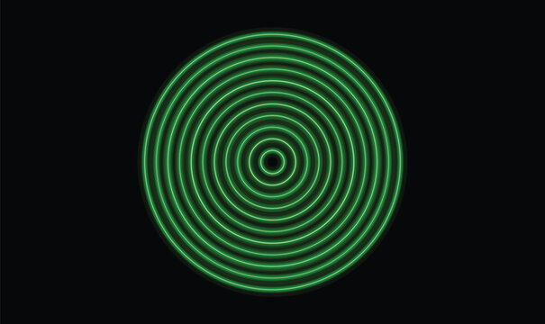 Green Concentric Circle Radar Wave Vector Illustration with Abstract Sonar Signal on Black Background