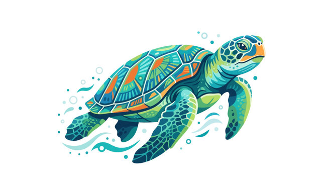 Vibrant Sea Turtle Swimming Underwater Ocean Life.