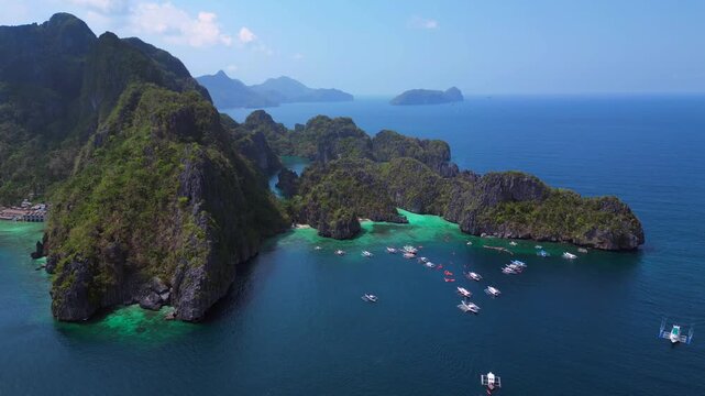 Big Lagoon El Nido, Palawan aerial island landscape Stunning aerial view drone