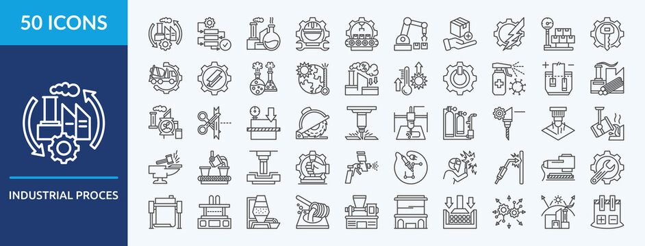 Industrial Process - Icon Collection. Thin outline Set contains such Icons as procedures, chemical, mechanical and more. Simple web icons set

