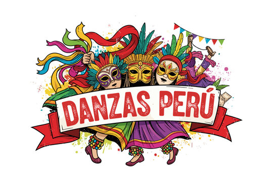 Colorful peruvian dances celebration with traditional masks and costumes