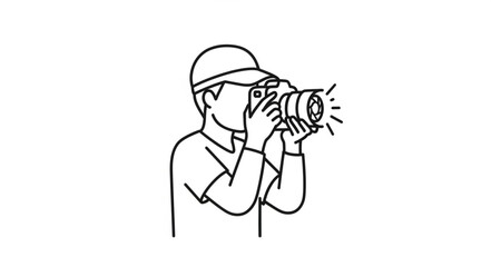 Naklejka premium Person with Camera Taking a Photograph, Line Art Illustration.