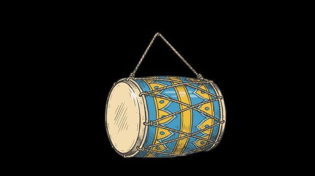 Traditional Ramadan drum hanging with rope, animated smoothly on transparent background, high quality loop animation for Islamic and festive projects