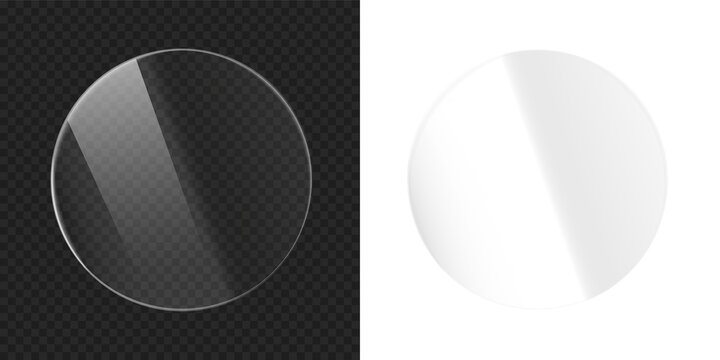 PNG Transparent glass rounded circle disc overlay with realistic glossy reflection clear round circular lens panel plate acrylic effect isolated on transparent background display design