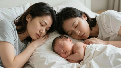 Fototapeta premium Tender moment mother and baby bonding in cozy bedroom lifestyle photography warm atmosphere intimate view