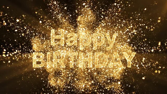 Golden Happy Birthday Greeting with Sparkling Fireworks