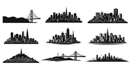 Obraz premium Cityscape Silhouettes: Iconic Bridges and Skylines Collection