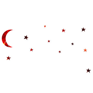 Red moon and stars scattered across transparent background