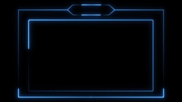 Modern television with glowing blue frame and stand in dark setting