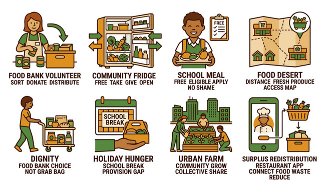 Infographic of food security programs hunger relief and community support