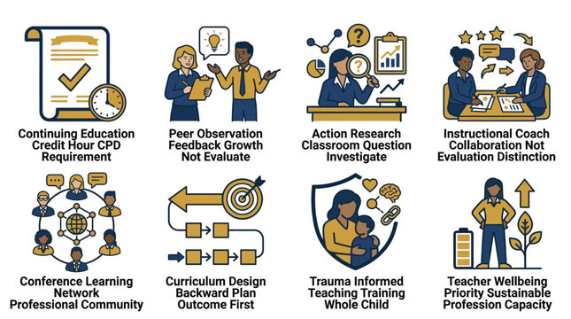 Teacher Professional Development and Continuing Education Icon Concepts Set