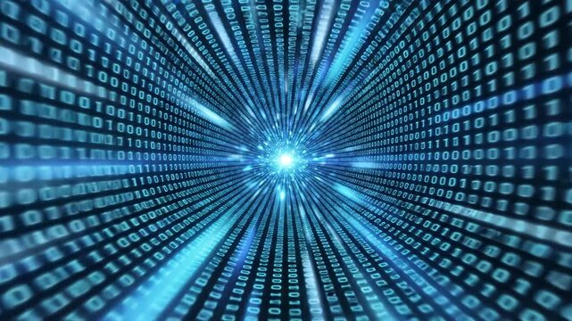 Digital binary tunnel with glowing center