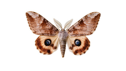 Stunning brown and cream moth specimen with intricate wing patterns and feathery antennae © Isolde