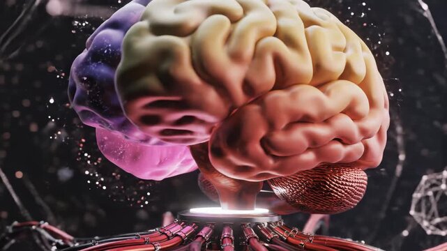 Colorful brain with connected wires