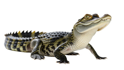 Obraz premium Charming young caiman reptile with detailed scaly skin pattern and alert eyes