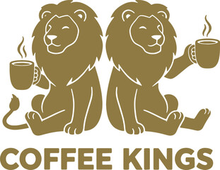 Two lions holding coffee cups and sitting crosslegged © GraphicGrove