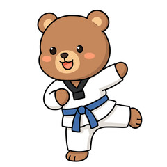 Fototapeta premium Active Brown Bear Character Doing Martial Arts Training