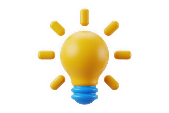  a vibrant 3D icon of a bright yellow light bul b isolated on transparent background