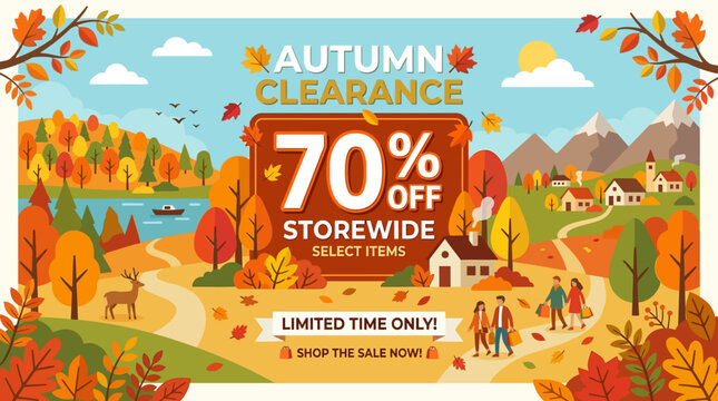 Autumn Clearance Sale Banner with Landscape
