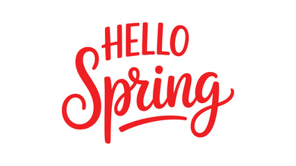 Hello spring typography design with elegant red script lettering seasonal greeting floral inspired calligraphy modern minimal illustration concept © Icons Queen